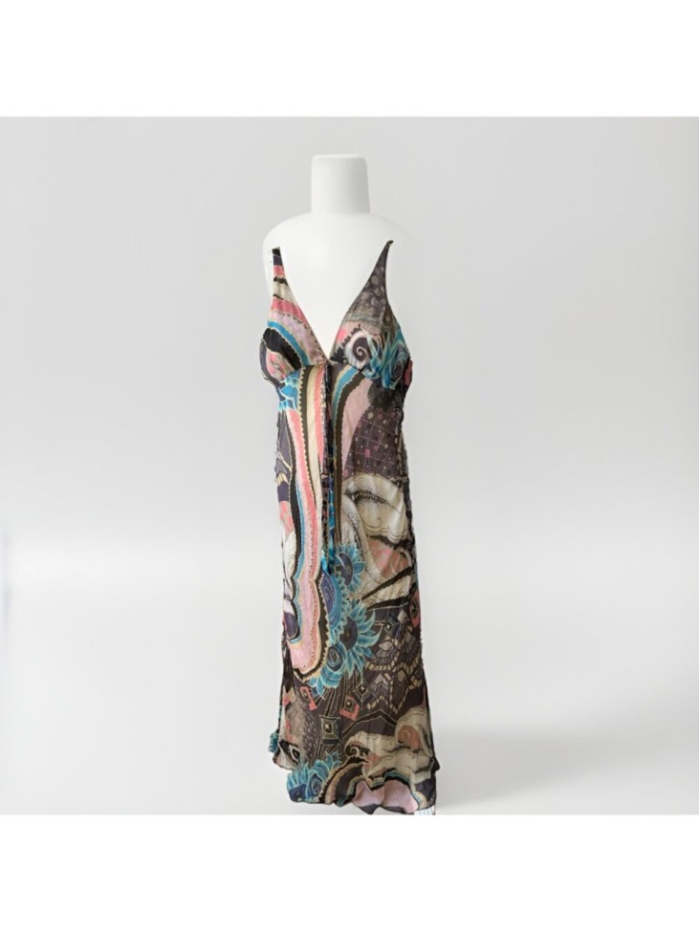 Christian Lacroix Silk Abstract Print Maxi Dress FR 38 US 6 V-Neck Empire Resort - Picture 10 of 11